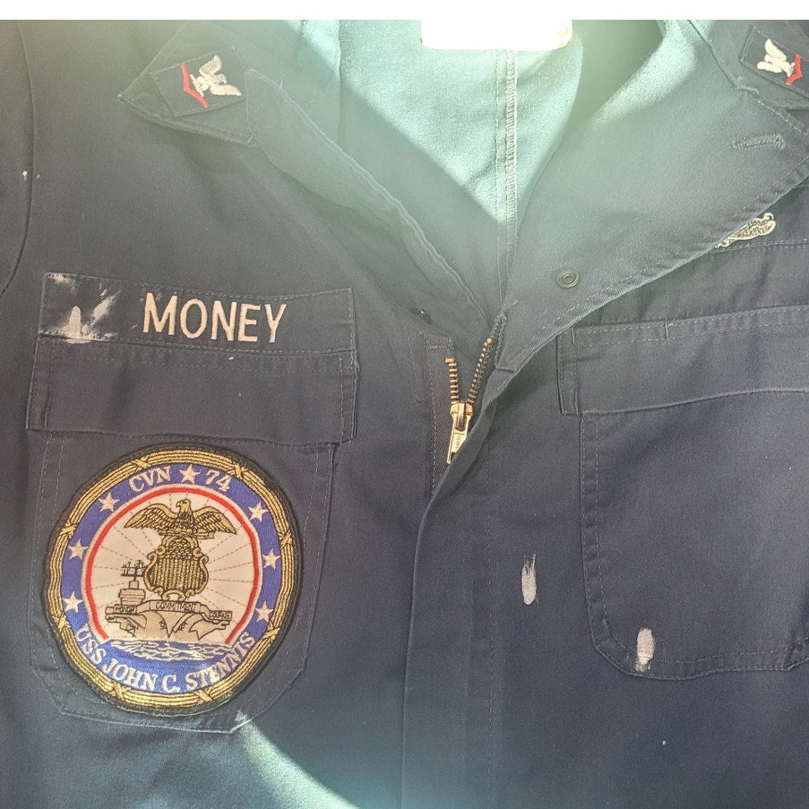 Navy Utility Coverall 48R USS John C. Stennis CVN-74 PO3 & Warfare Insignia