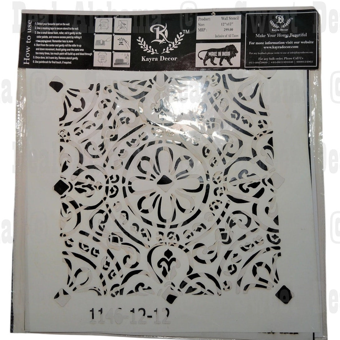 Kayra Decor Damask Wall Stencils 12x12 – 4 Designs (1180, 1196, 1118, 1201)