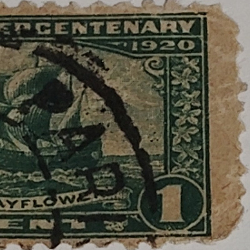 1920 1¢ Pilgrim Tercentenary Stamp – Scott #548 – Mayflower – Wavy Line Cancel