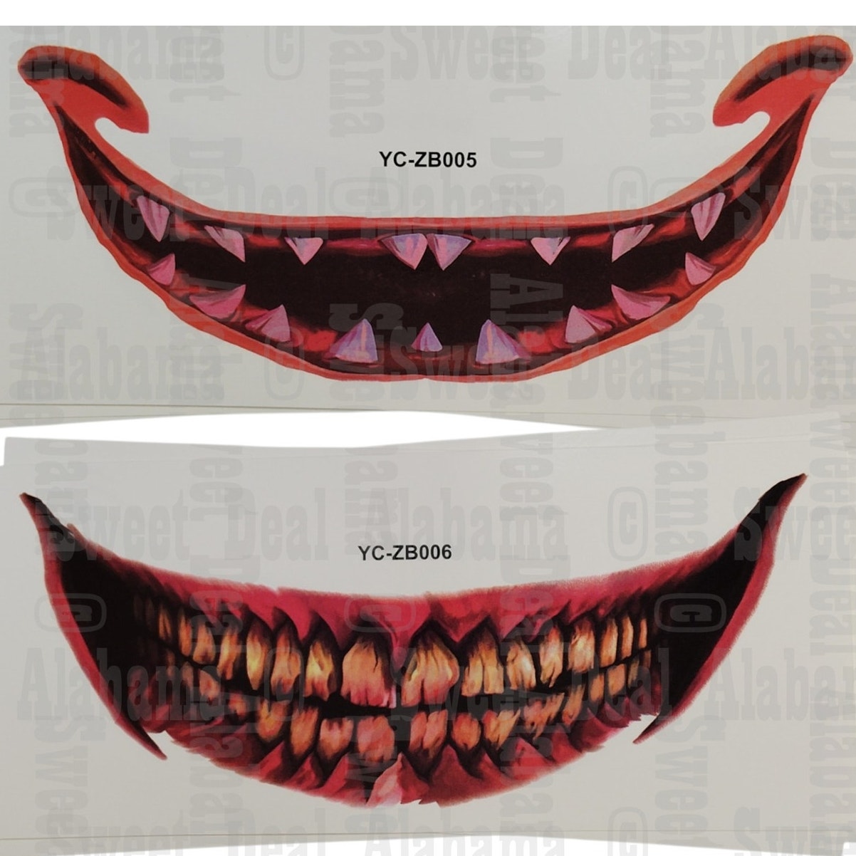 Halloween Realistic Big Mouth Tattoos, 12 Sheets, Waterproof, Punk Style