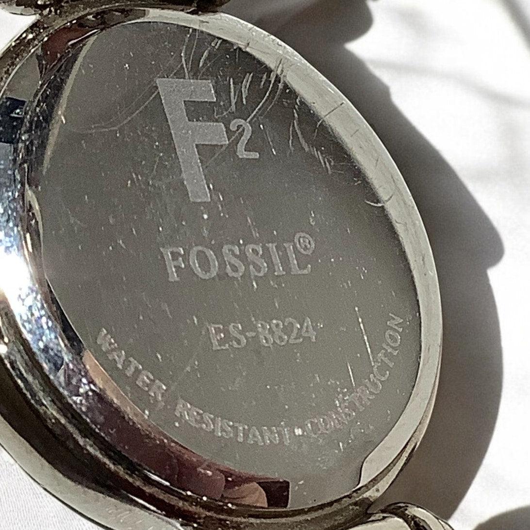 Ladies Fossil ES-8824 Wristwatch, Silver Metal Band, Needs Battery, EXC