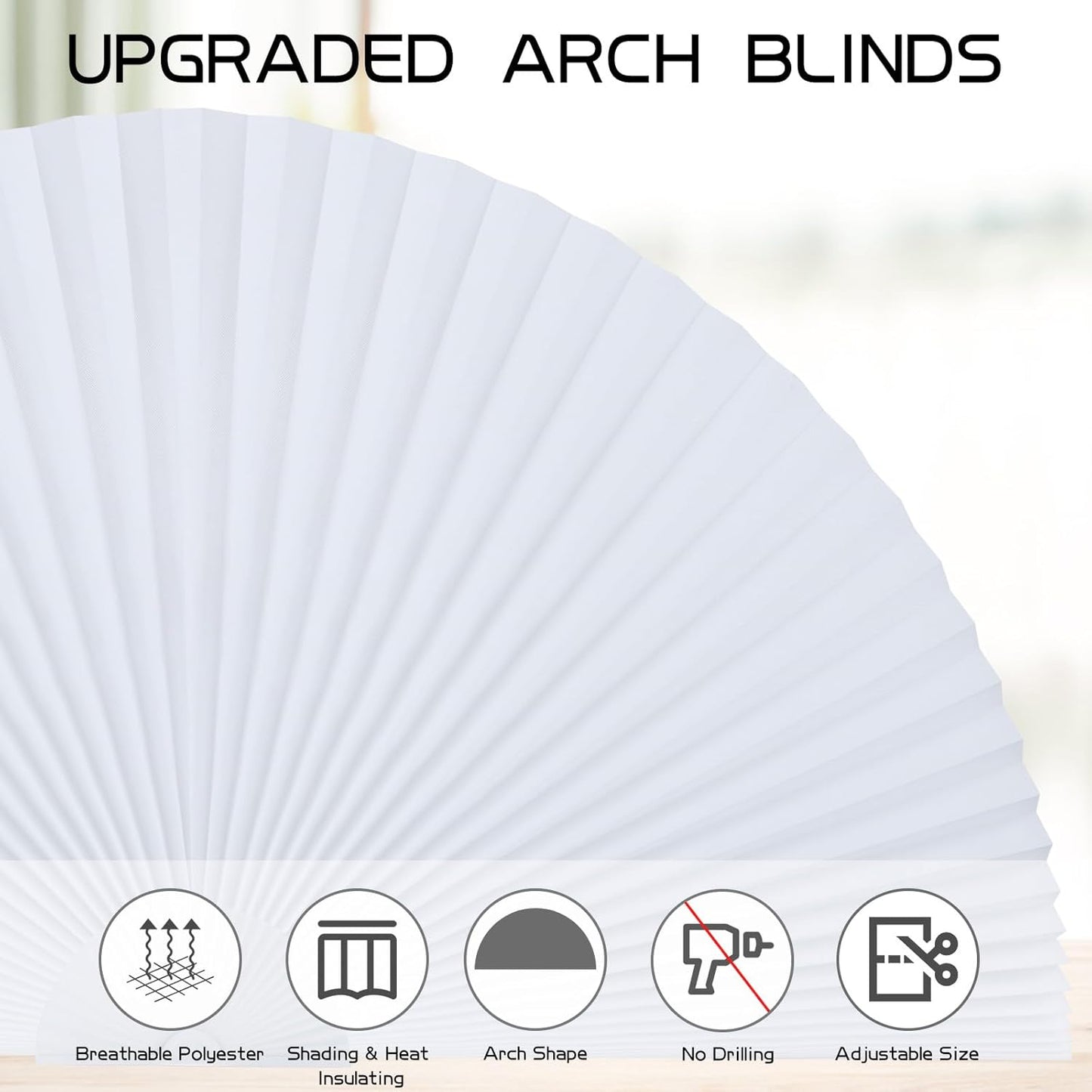2 Pcs 48x24 Arch Window Shade Half Circle Pleated Blinds Light Filtering