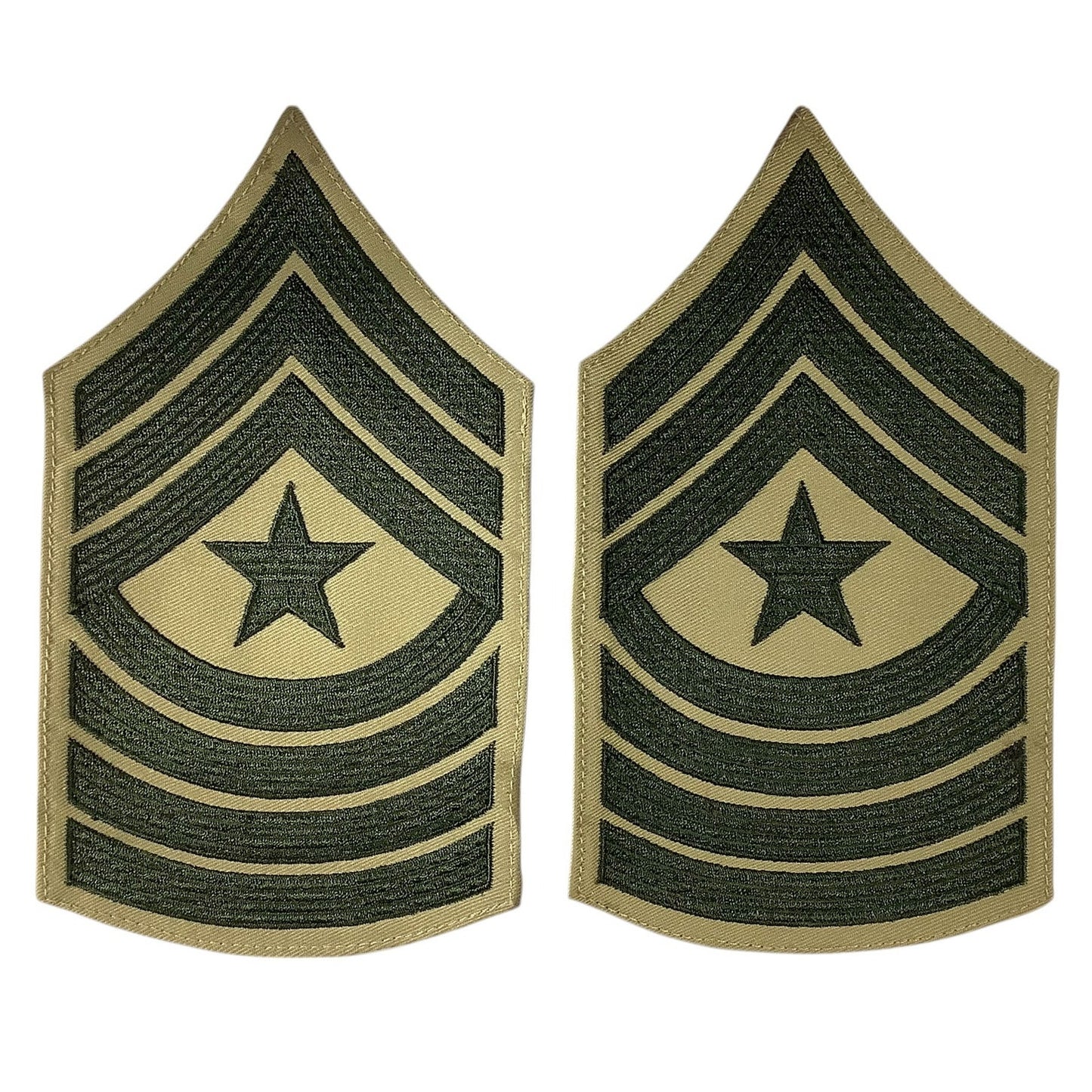 1 Set US Army Sergeant Major, Green/Khaki Insignia Patch, 6-1/8"H x 3-1/2"W
