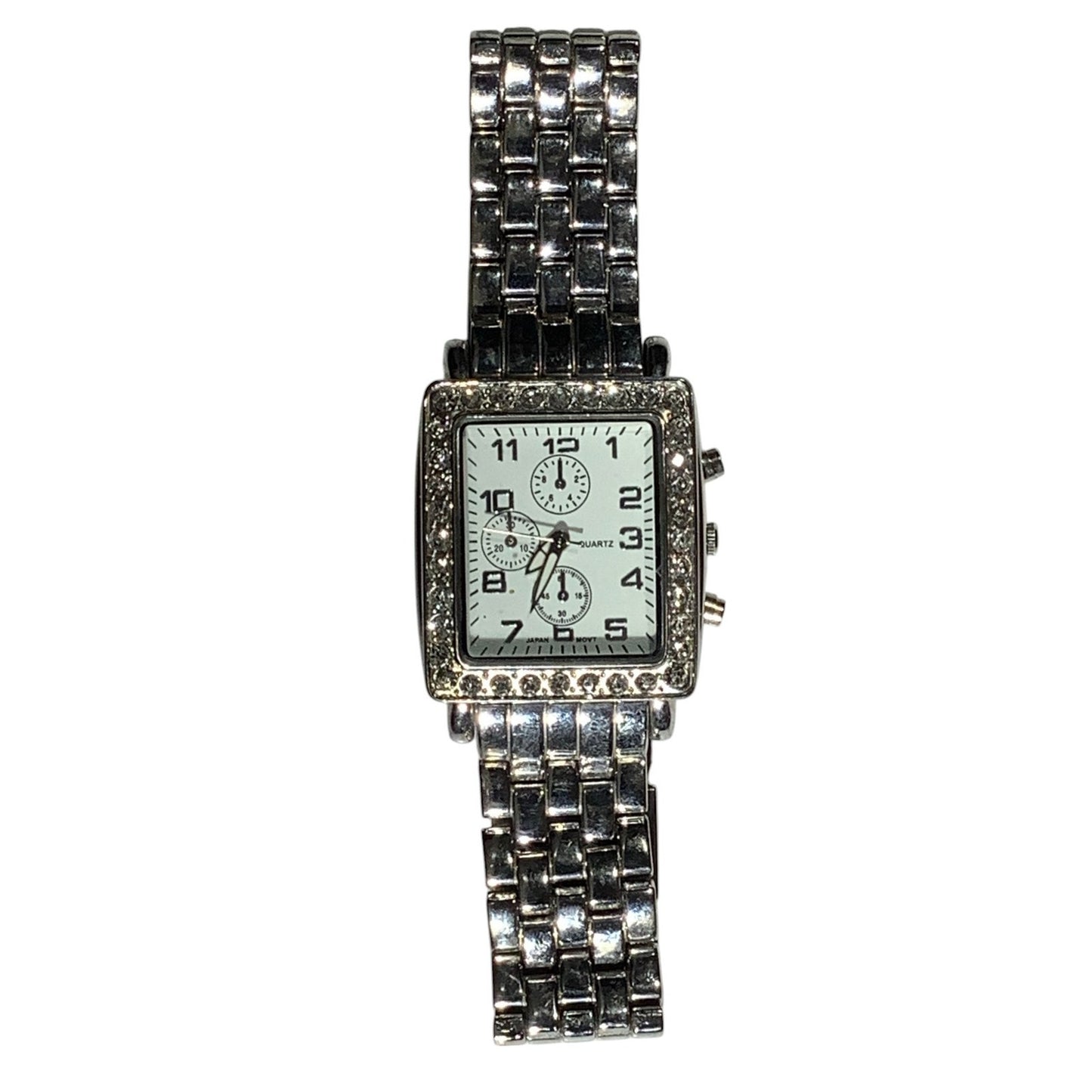 Ladies Wristwatch, Silver Metal Band, Faux Diamond Accents, Non-Operable
