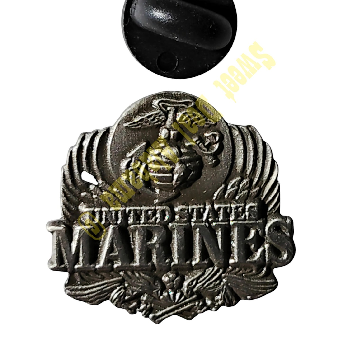 US Marines Globe/Anchor Brooch, Hat, Lapel or Pin, Pewter Finish 7/8"H x 9/16"W