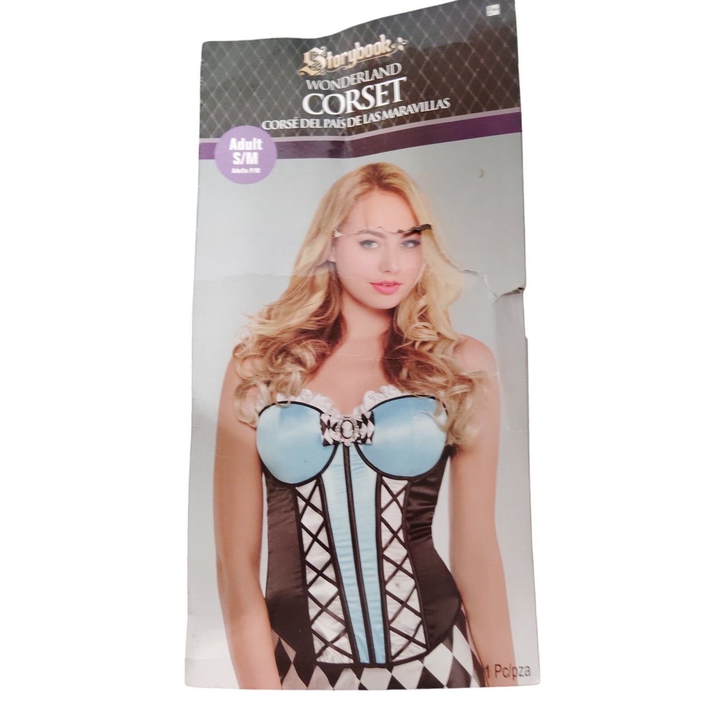Wonderland Alice Corset Halloween Costume - Black/Blue - Size S/M (Up to Size 8)
