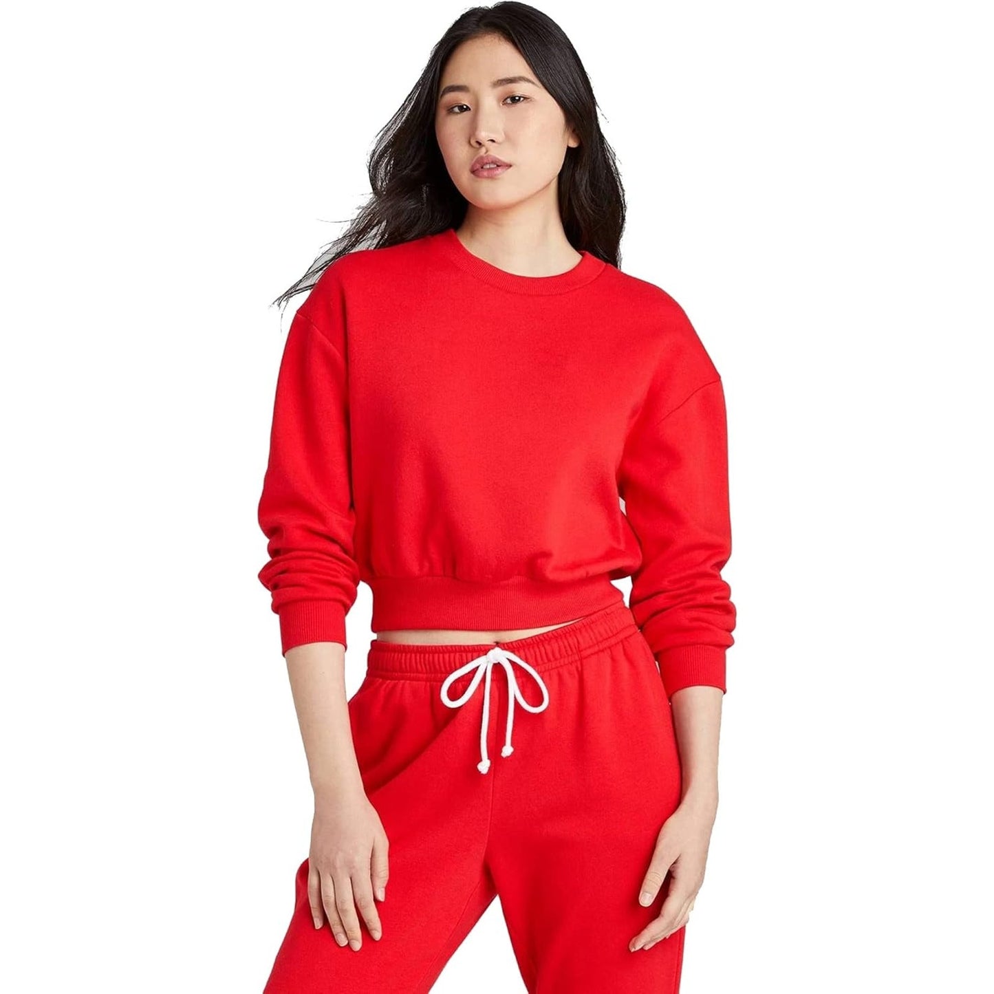 Wild Fable Cropped Sweatshirt – Red X-Large| Pullover, Long Sleeve, Crew Neck