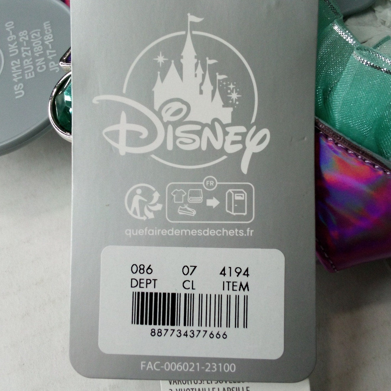 Disney Ariel Costume Footwear – Youth 11/12 – Dress‑Up Princess Shoes