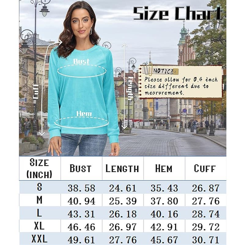 Women's Velour Casual L/S Shirt, Water Blue, Small, Velvet Top, Pullover, NWT
