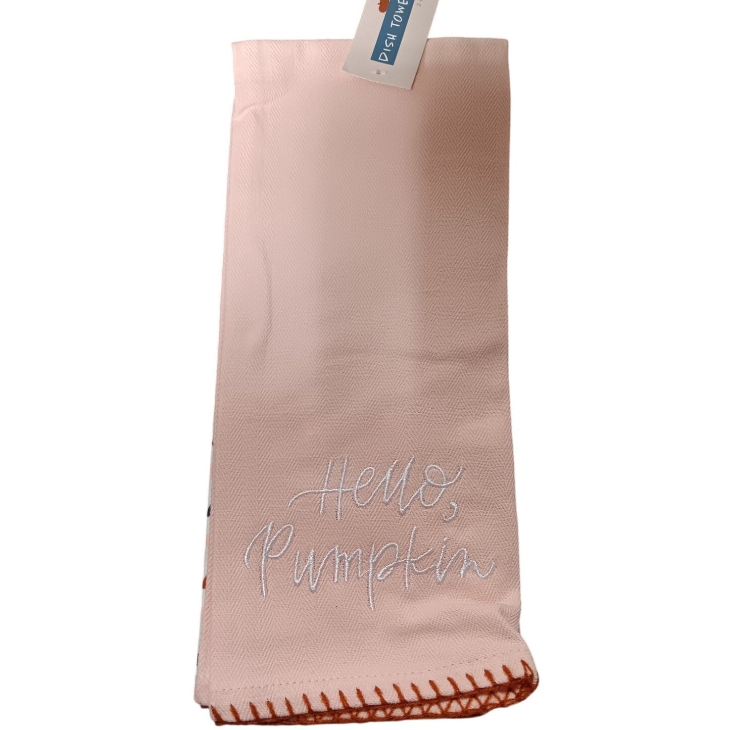 Kitchen Towels – Orange, 25" x 15", “Hello, Pumpkin” + Heart Patterned Towels