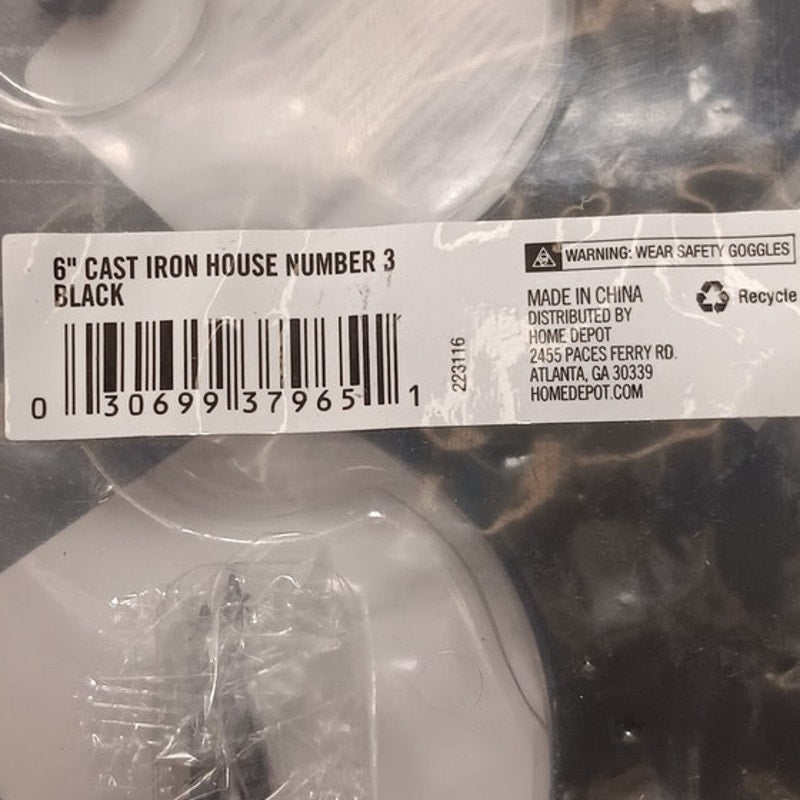 Everbilt 6 in. Black Cast Iron House Number 3