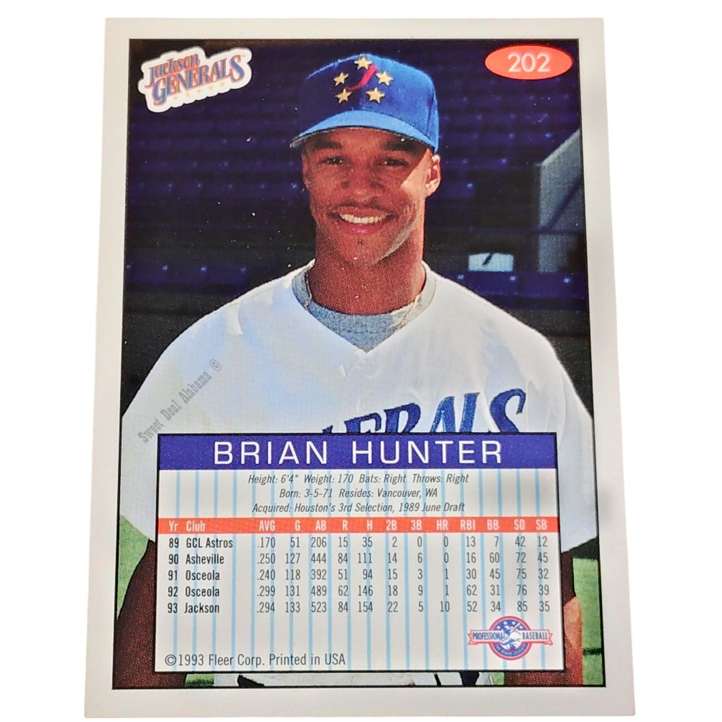 Brian Hunter, Jackson Generals, No. 202, 93-94 Fleer Excel Minor Leagues