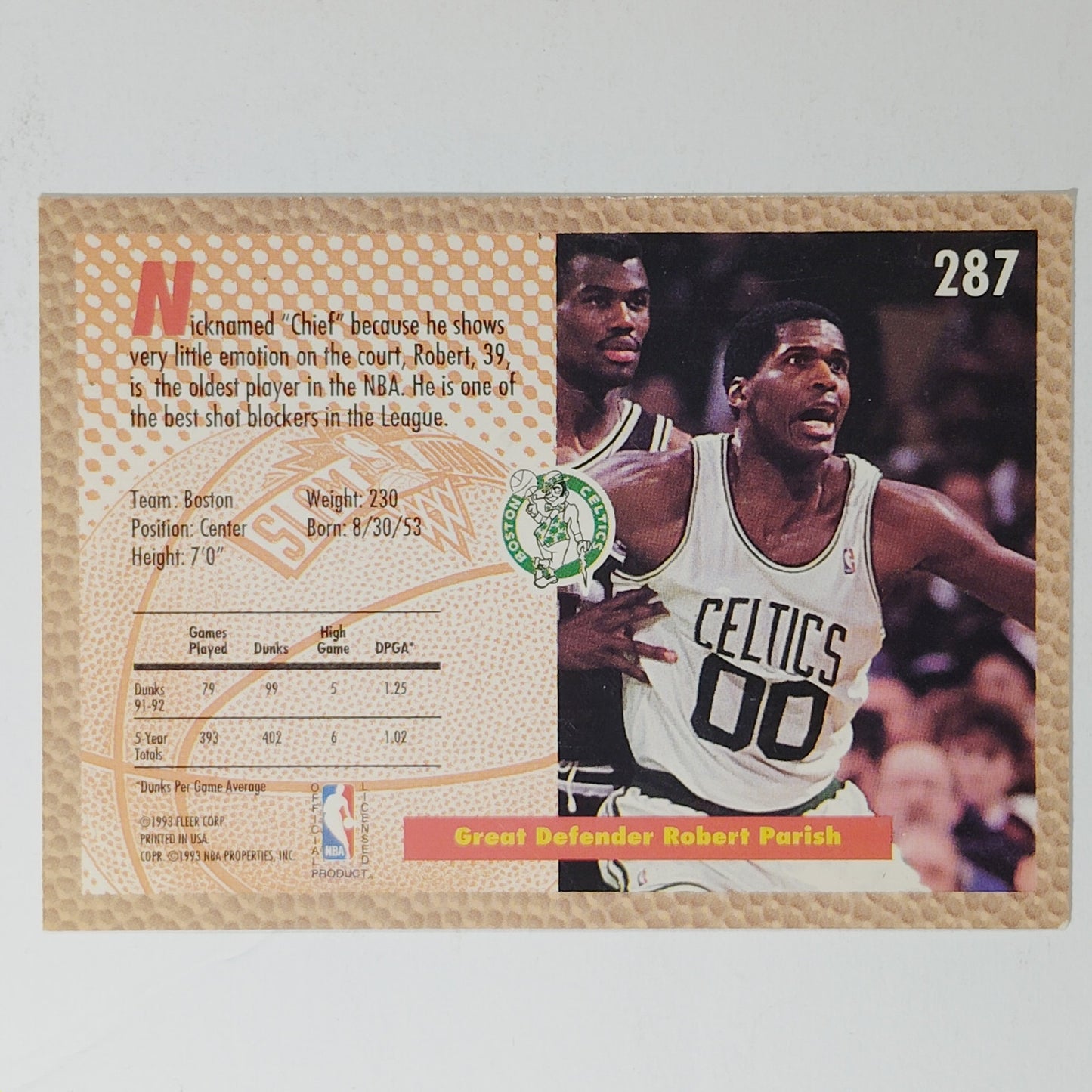 1992–93 Fleer Robert Parish #287 – Boston Celtics – Center – NBA Card
