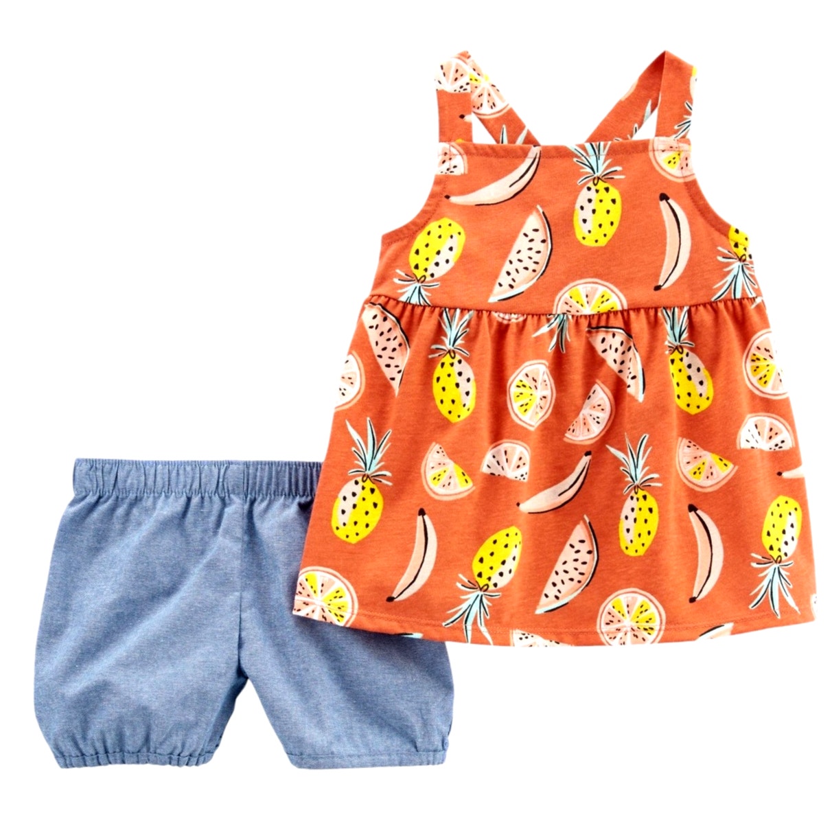 Carter's Toddler Girls Fruit Tank and Chambray Shorts, 2 Piece Set, 5T, 5A