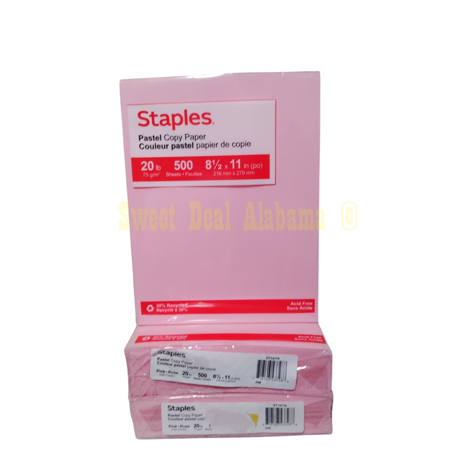 3 Reams, 1500 Pages, Staples Pastel Pink Copy Paper 8-1/2" X 11" No.14779