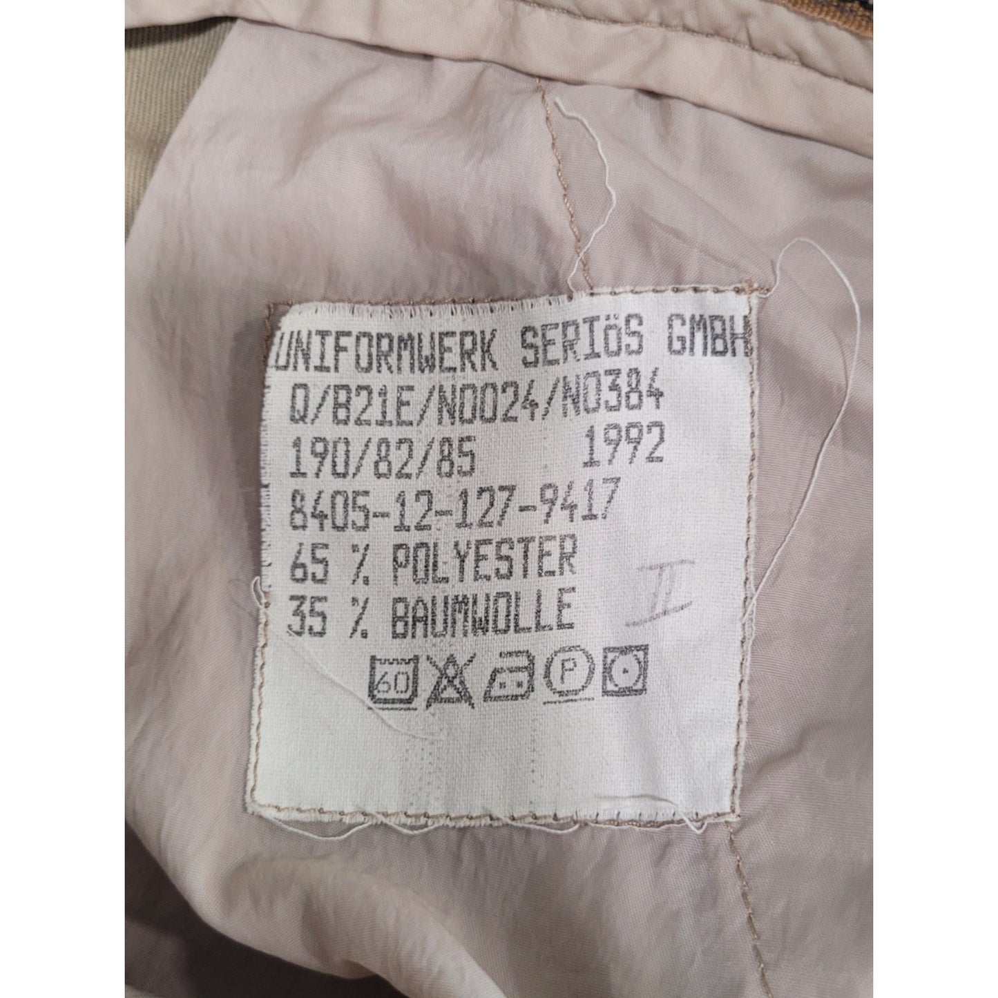 German Military Uniform Trousers - Size 36 - Tan - 65/35 Poly-Cotton- 1992 Issue