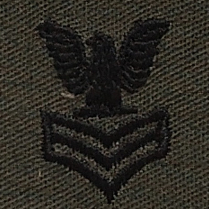 Vintage USN Petty Officer 1st Class E-6 Sew-On Cap Device Emblem OD Green Tactical Patch