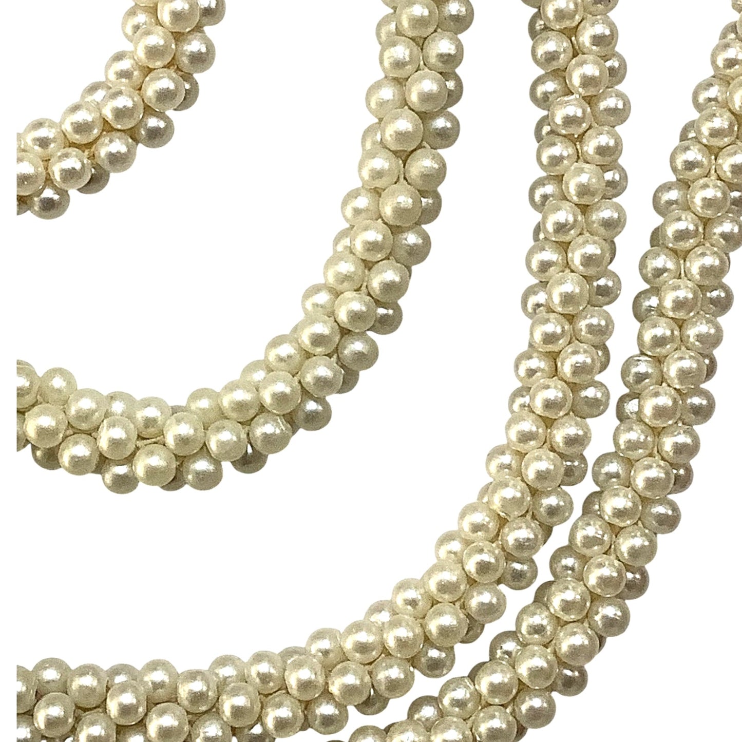 32" White Pearl Look Seed Bead Long Crochet (Bauble) Necklace - Vintage 1970s