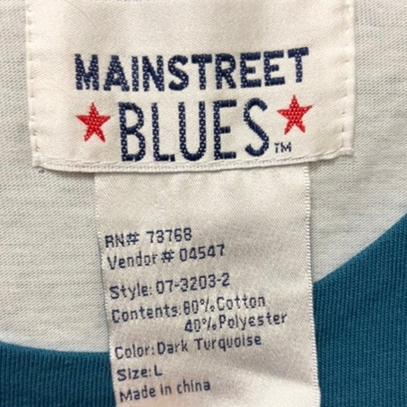 Mainstreet Blues L Tie-Dye 3/4 Sleeve Top - Teal Green Scoop Neck Ribbed Knit
