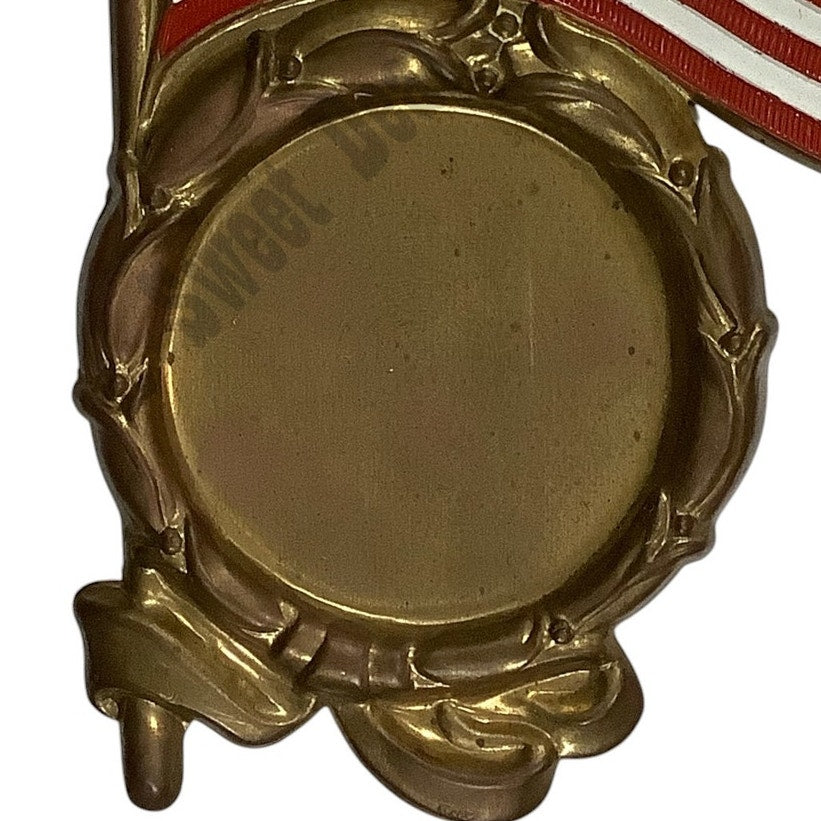 Vintage U.S Flag Plaque Mount, Holds 2" Inserts, Brass Toned Metal Display Piece