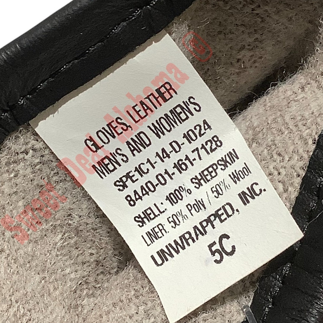 New Military Black Dress Sheepskin Outer Gloves, Size 5C (M), Poly/Wool Liner