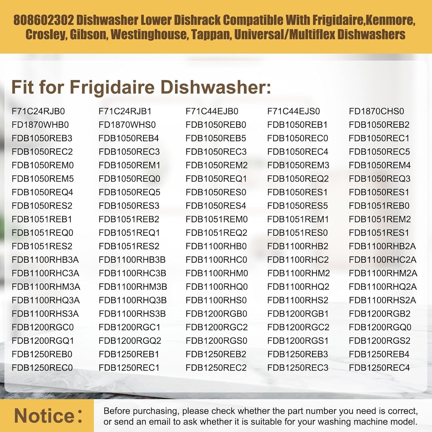Dishwasher Lower Rack Fits Frigidaire/Kenmore, w/ Blue Wheels, Upgraded Coating