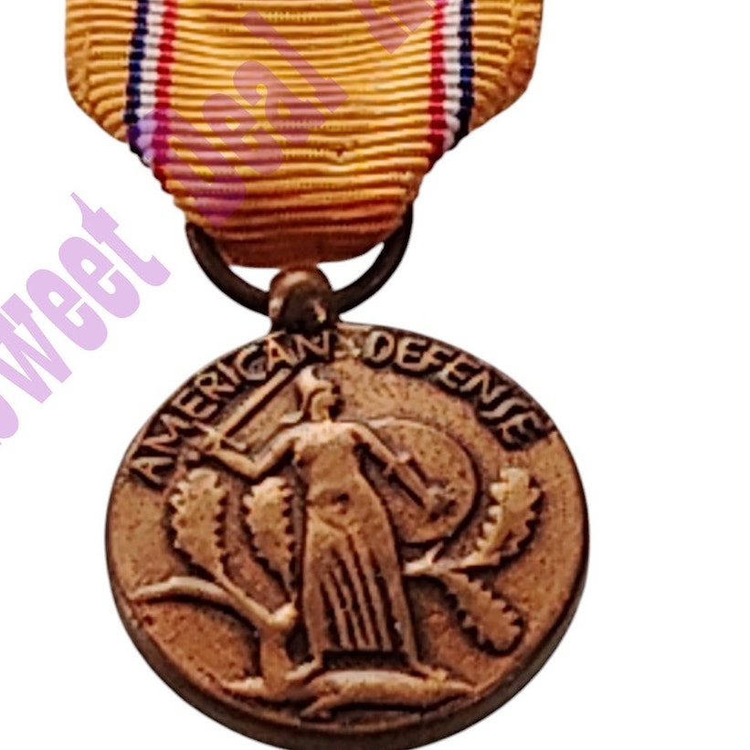 American Defense Service Mini Medal (3/4"D) Ribbon (3/4"W) Overall 2-1/4"H