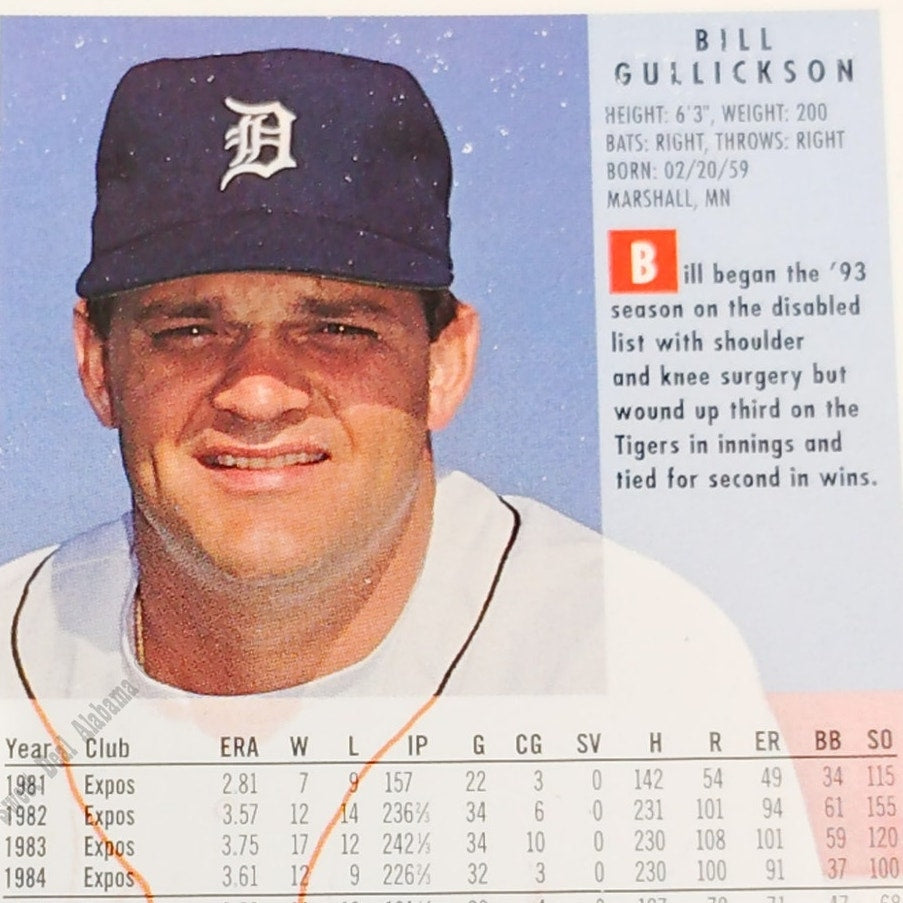 Bill Gullickson, Detroit Tigers, #134, 1994 Fleer Baseball Collector's Card