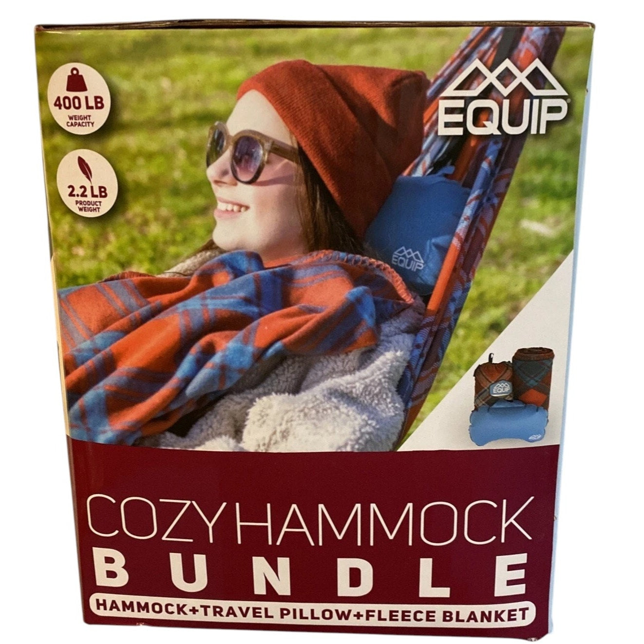 Equip Hammock Bundle – 1 Person Nylon Hammock + Fleece Blanket + Pillow 108x56"