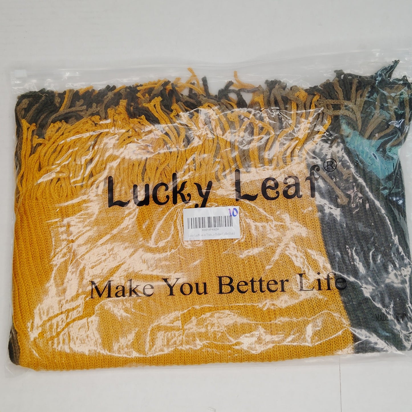 LuckyLeaf Infinity Scarf w/ Tassels Lightweight 100% Acrylic Yellow/Coffee/Khaki