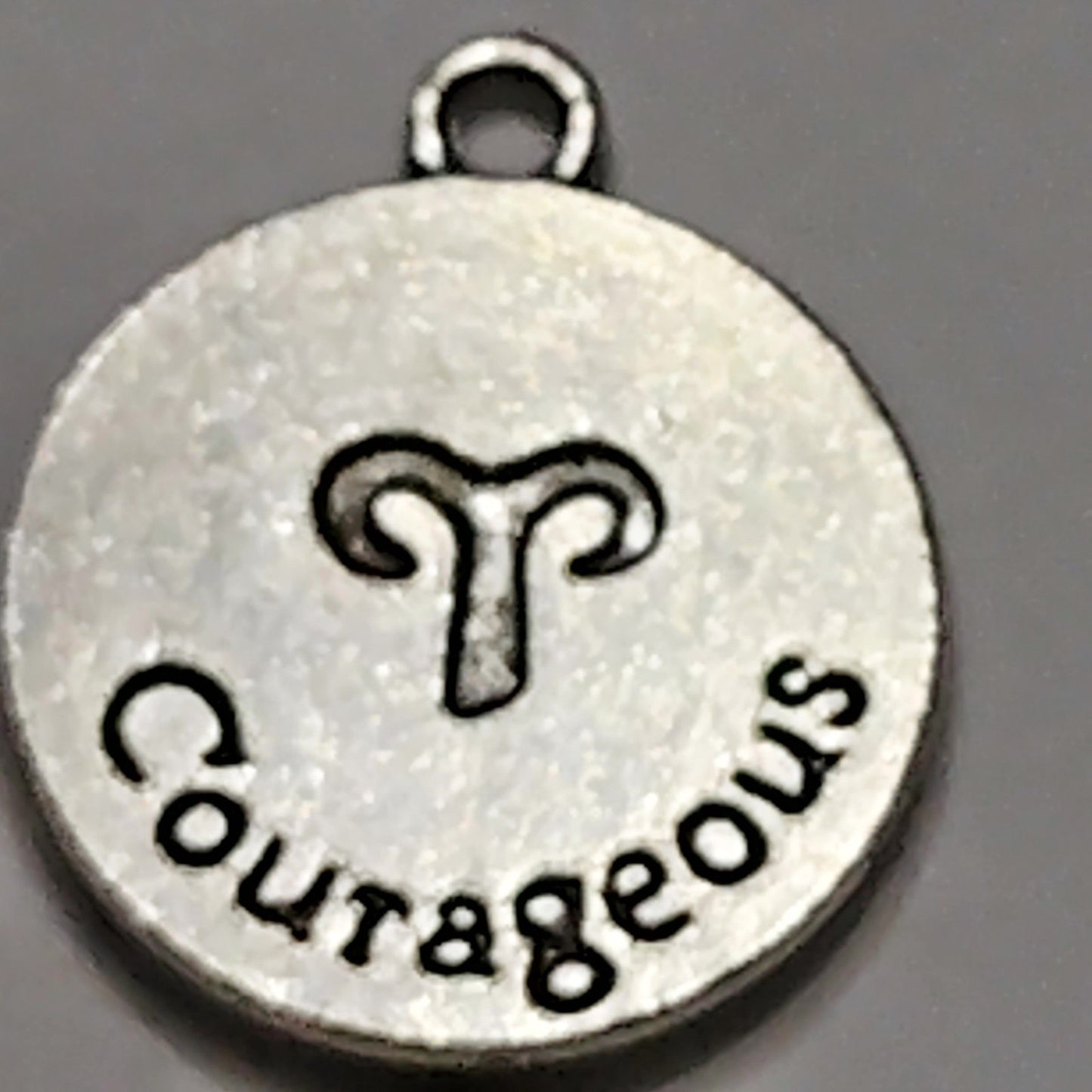 Aries Zodiac Charm Patinated Silver‑Tone Ram Design 5/8" Medallion Pendant