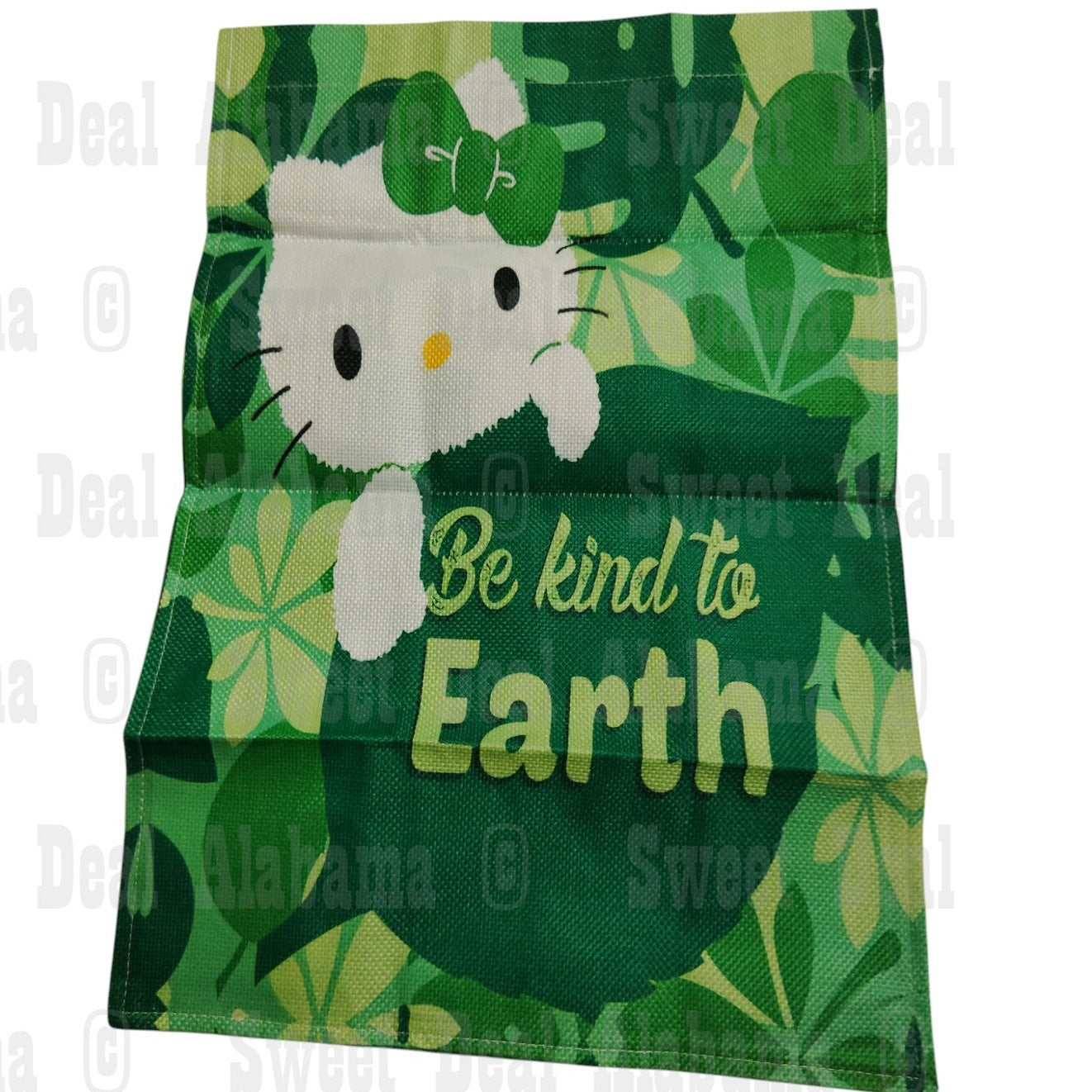 Hello Kitty Hanging Yard Flag - Be Kind to Earth - Green, 11-1/2"W x 17-1/4"L