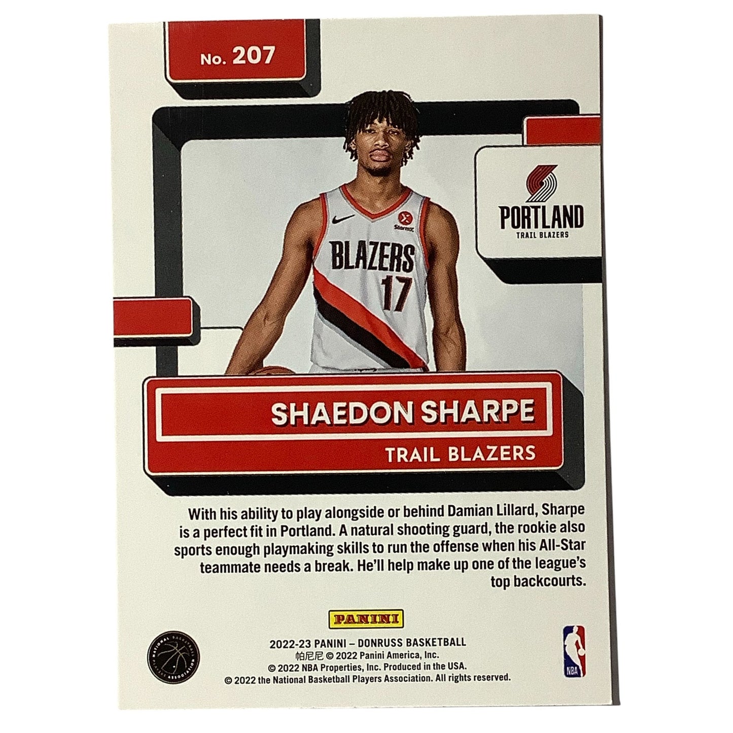 Shaedon Sharpe (Rated Rookie), #207, Portland Trail Blazers, 2022-23 NBA Donruss