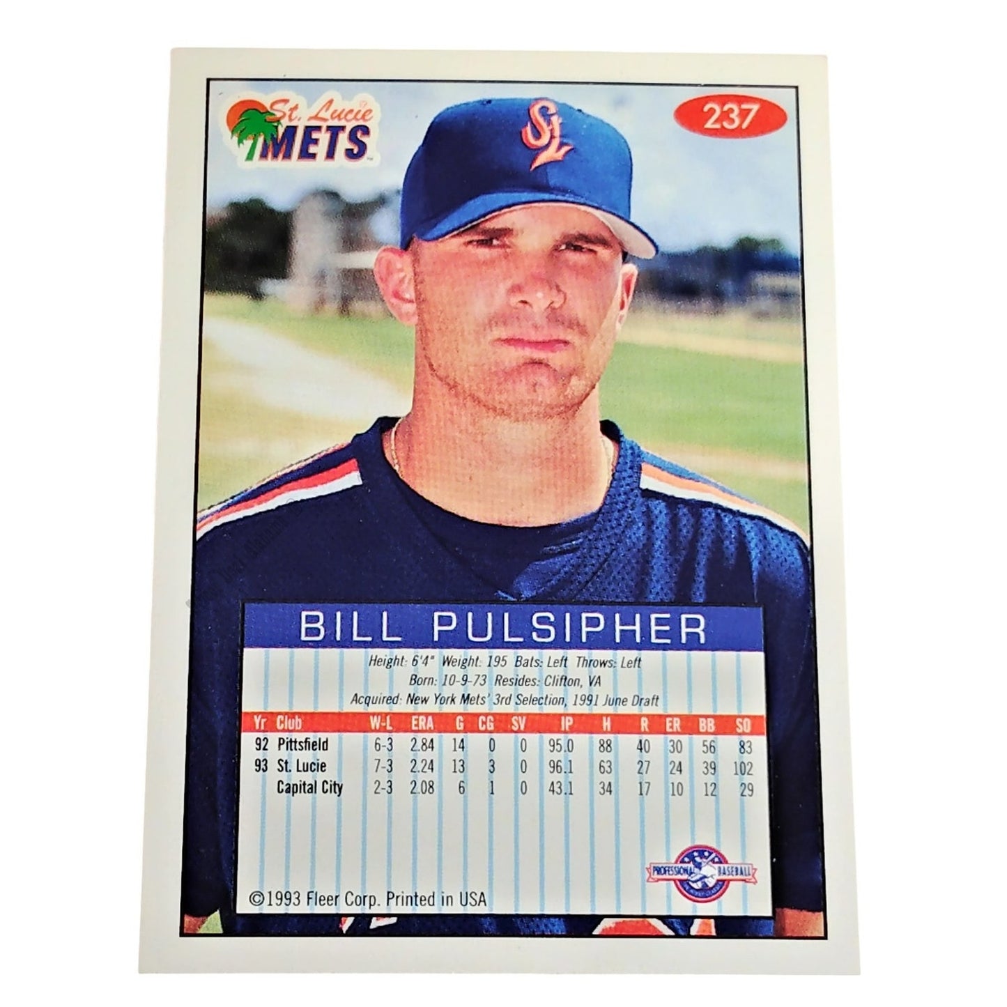 Bill Pulsipher, St. Lucie Mets, No. 237, 93-94 Fleer Excel Minor Leagues