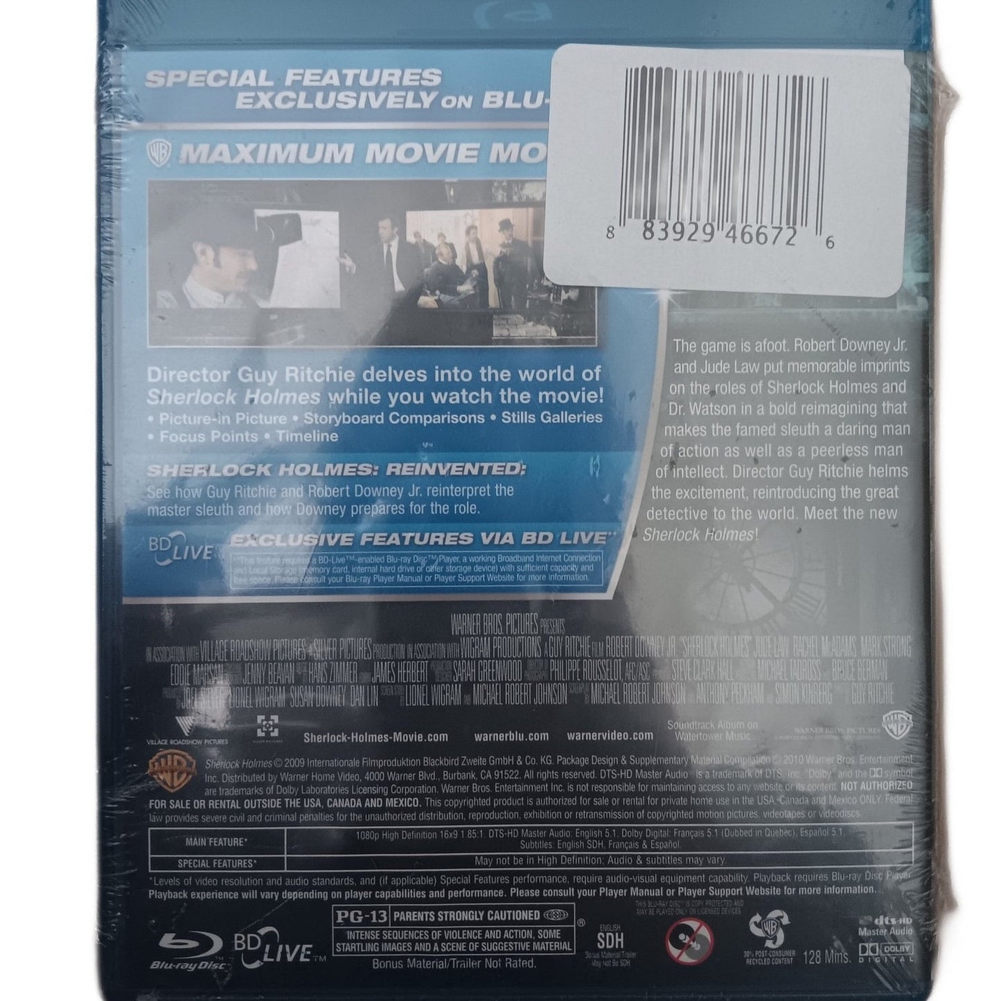 Sherlock Holmes - Blu-ray, 2009 Action Mystery, Robert Downey Jr., Guy Ritchie