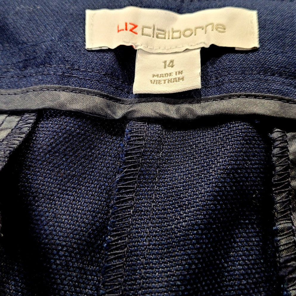 Liz Claiborne Mid Rise, Wide Leg, Navy Blue Pants, 14