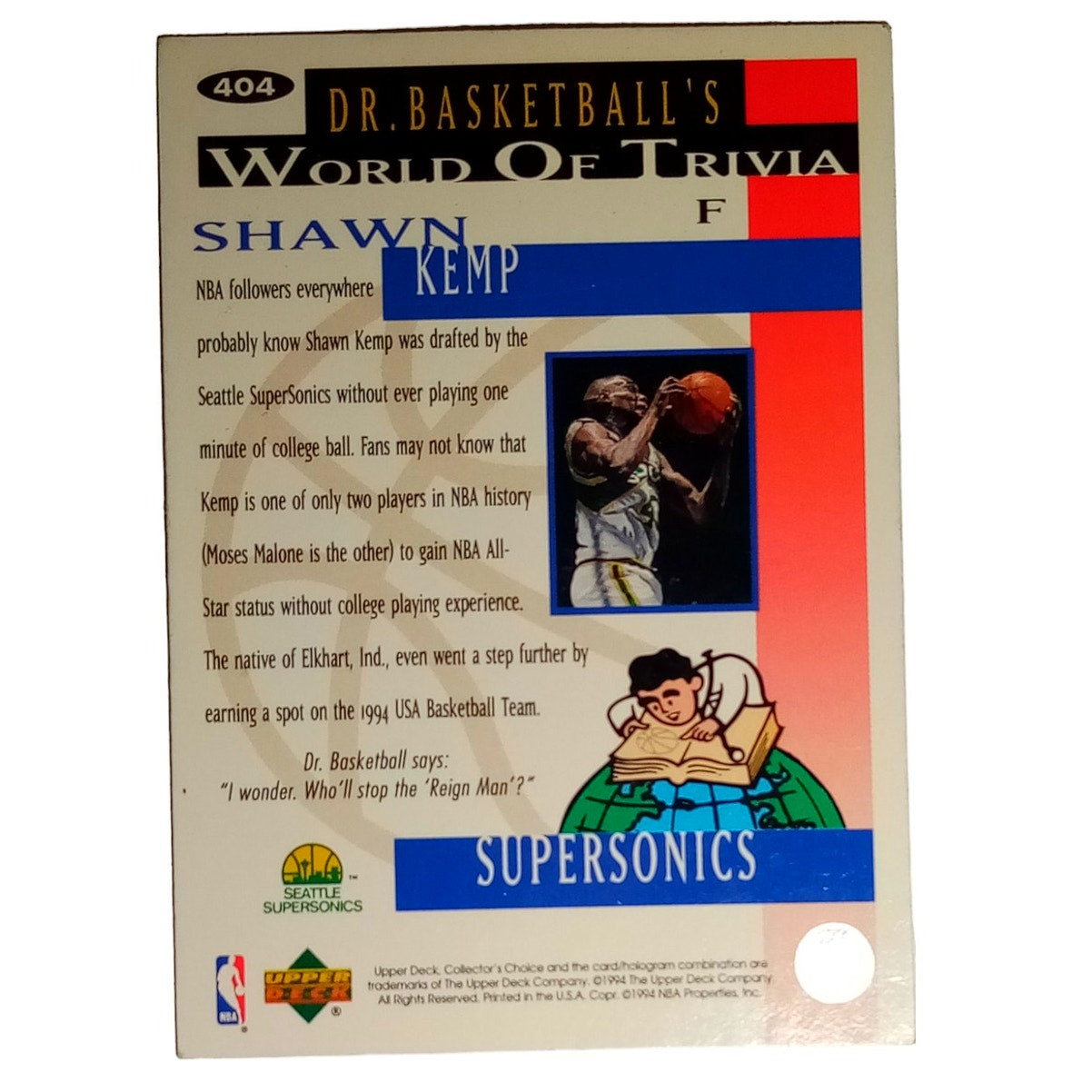 Shawn Kemp, 1994 Upper Deck Collector's Choice Silver Signature, SuperSonics, NM