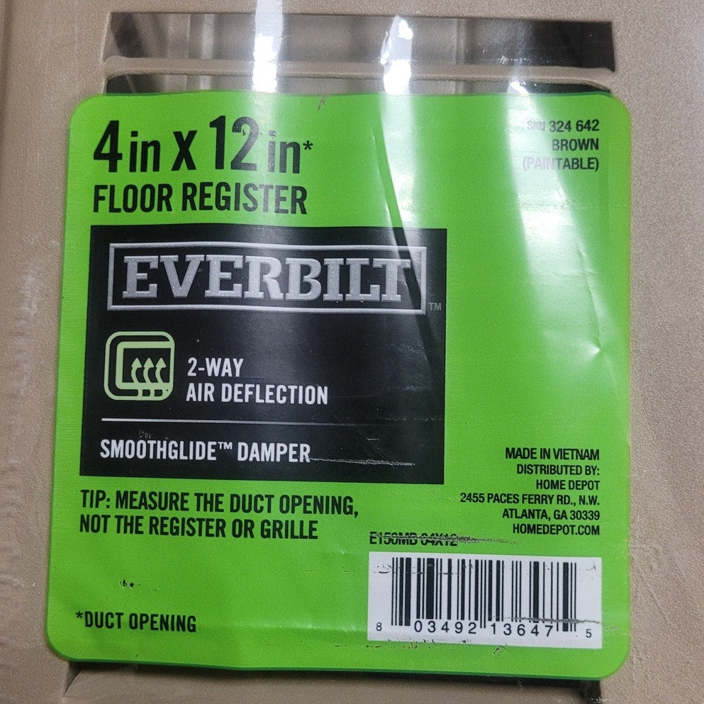 Everbilt 4 in. x 12 in. 2-Way Steel Floor Register, Brown #324642