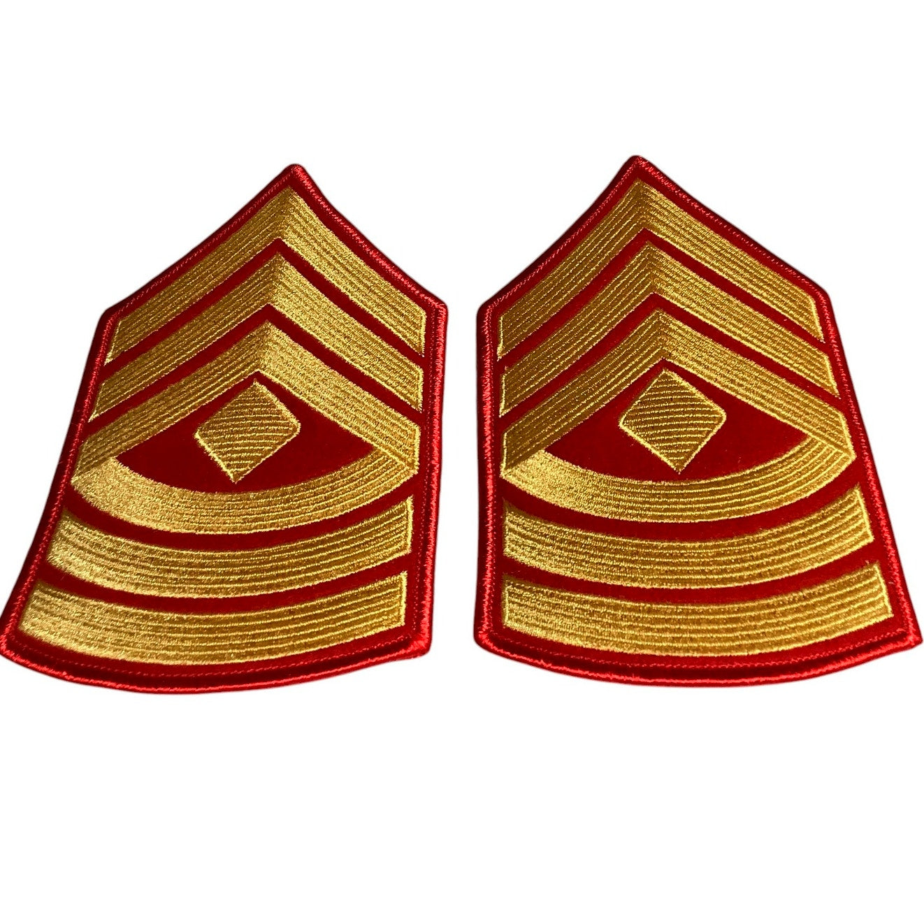1 Set- USMC First Sergeant E-8 Gold on Red Embroidered Chevrons, Male