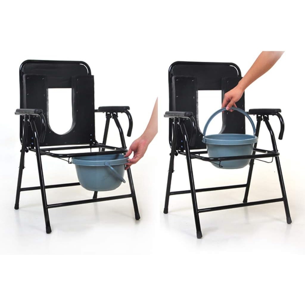 4-in-1 Folding Steel Bedside or Raised Commode, Shower Chair, Black, 330lbs Cap.