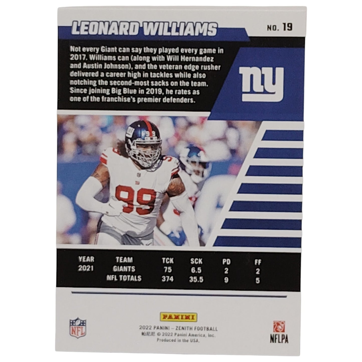 Leonard Williams, New York Giants, NFL 2022 Panini-Zenith Card 19, EX/NM