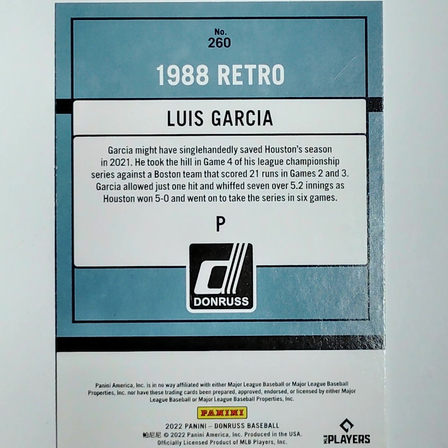 2022 Donruss Luis Garcia #260 Houston Astros Pitcher Action Shot - VG/EX