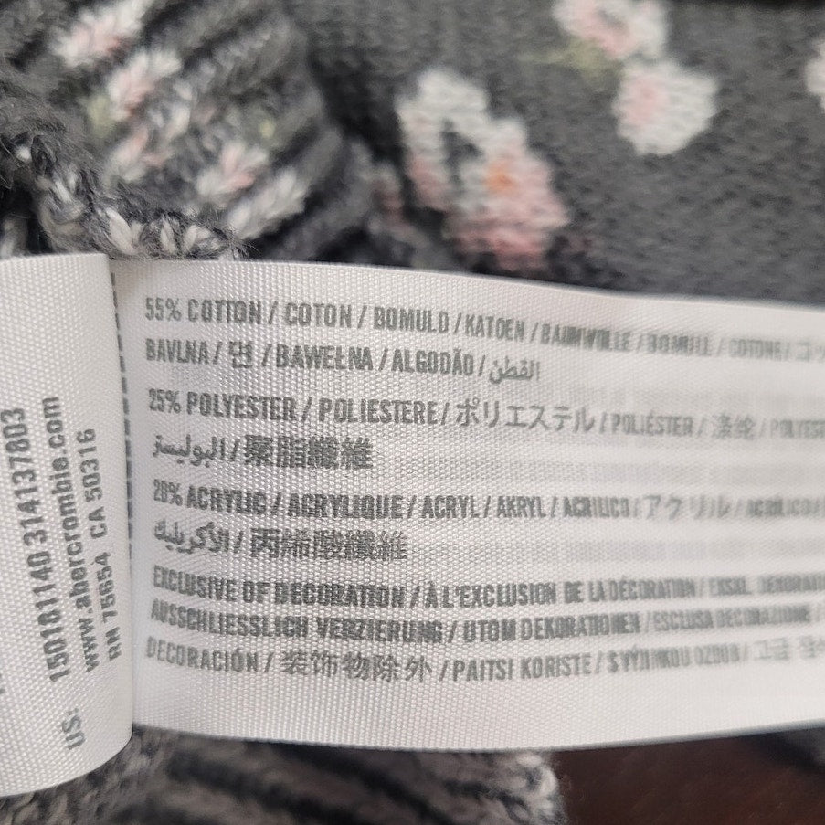 Gray Abercrombie & Fitch Cropped L/S Sweater With Floral Pattern, Size Small