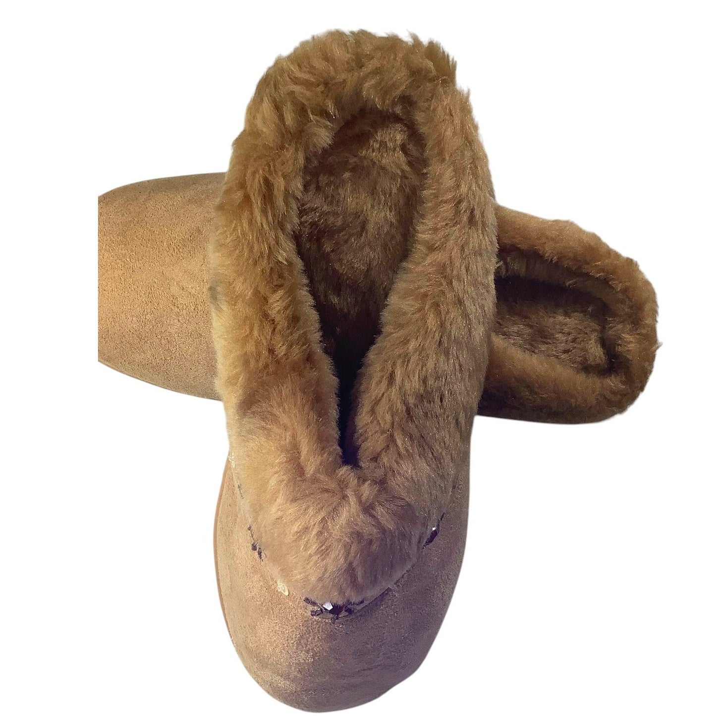 Women's Sequin Trim Faux Fur Clog Slippers, Beige, Size L (9-10)
