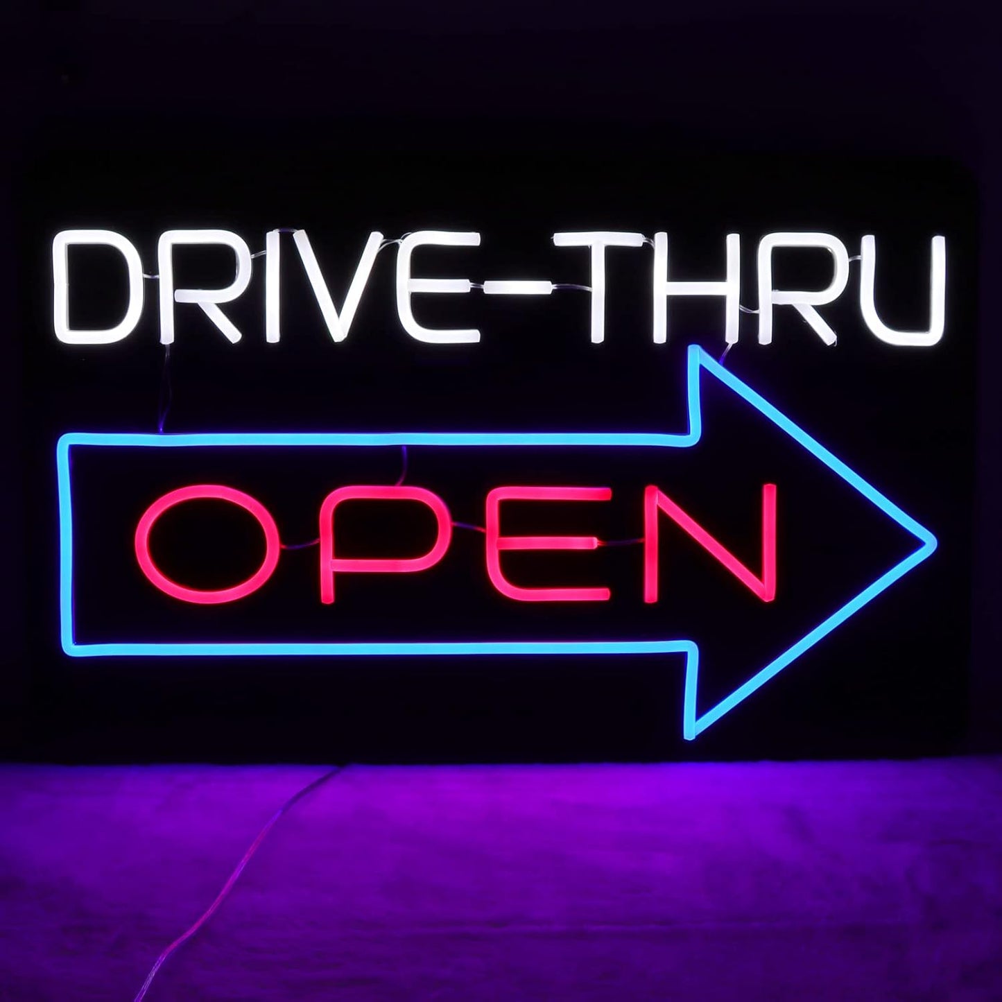 Drive Thru Open Neon Sign – 23.2×15", LED, Wall Decor, 12V Adapter Included