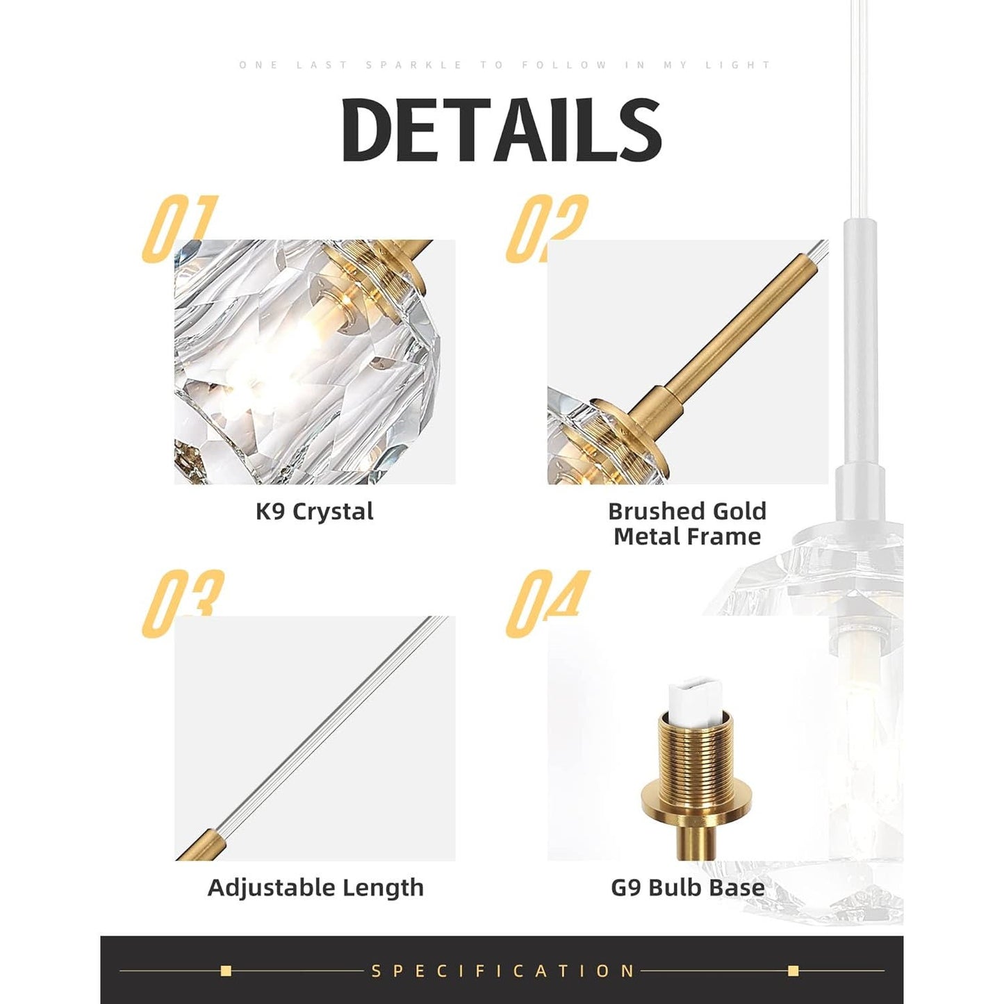 AUTELO 2-Pk Gold Pendant Lights Kitchen Island - Heavy Crystal Vintage Pendants