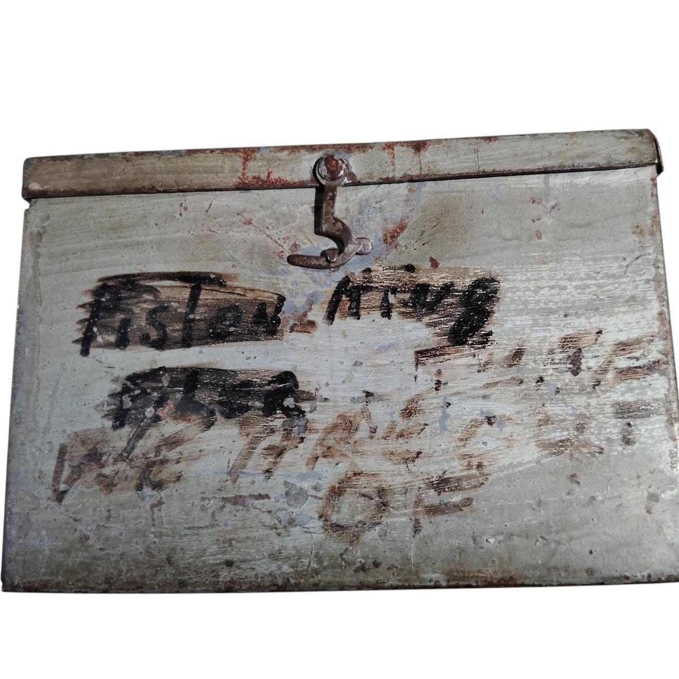 Vintage Galvanized Steel Box – Swing Clip Closure, 5-3/8" Square Industrial Storage