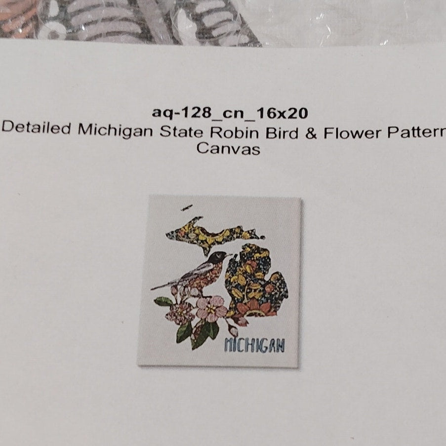 16x20 Michigan Stretched Canvas on Wood Wall Art, Robin & Florals by V. Harper