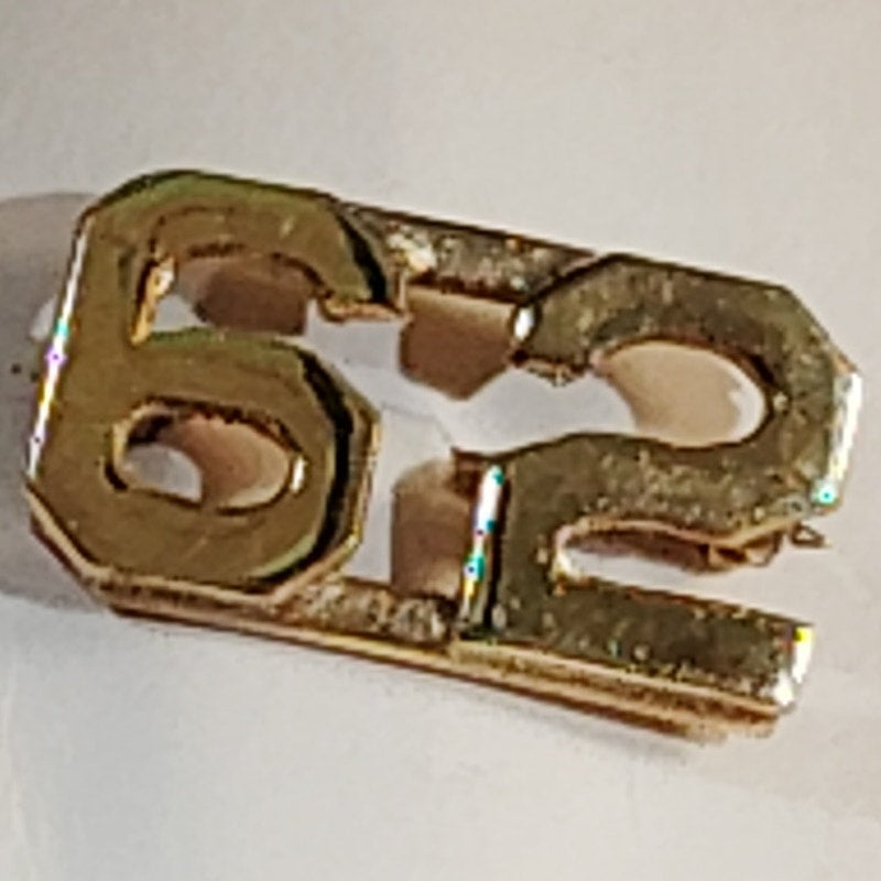 Early/Mid 1900s Brass C-Clasp "62" Collar Devices 3/8"H Hat / Lapel Pins Set