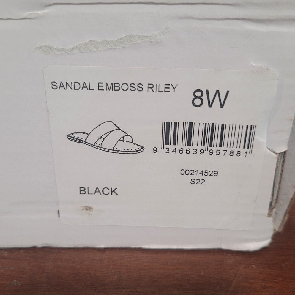 Evans Riley Emboss Sandal – Black, Women’s 8W, Double Strap Slip-On, Wide Fit